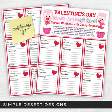 valentines candy grams cupcake grams fundriaser sheets for schools